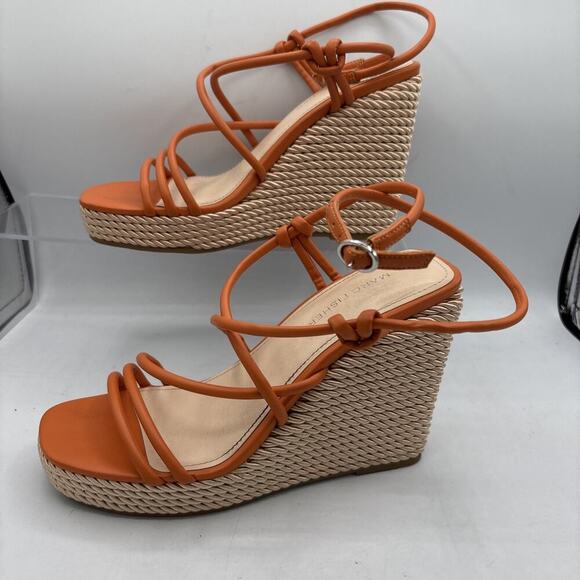 Marc Fisher Zesty Espadrille Wedge Sandal Open Toe Orange Size 7.5 buckle strap - Picture 3 of 9